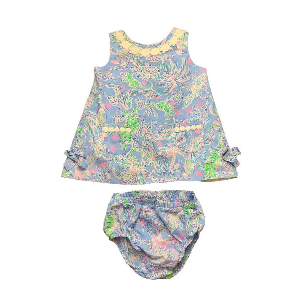 Lilly Pulitzer Baby Girls 12-18M Blue Tropical Shift Dress & Bloomers Set